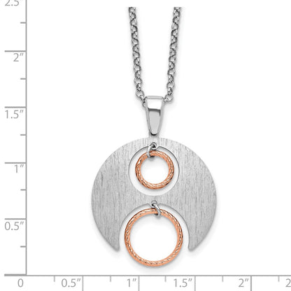 Sterling Silver Rh/Rose Gold Plat Polish/Brush 1In Ext. Necklace