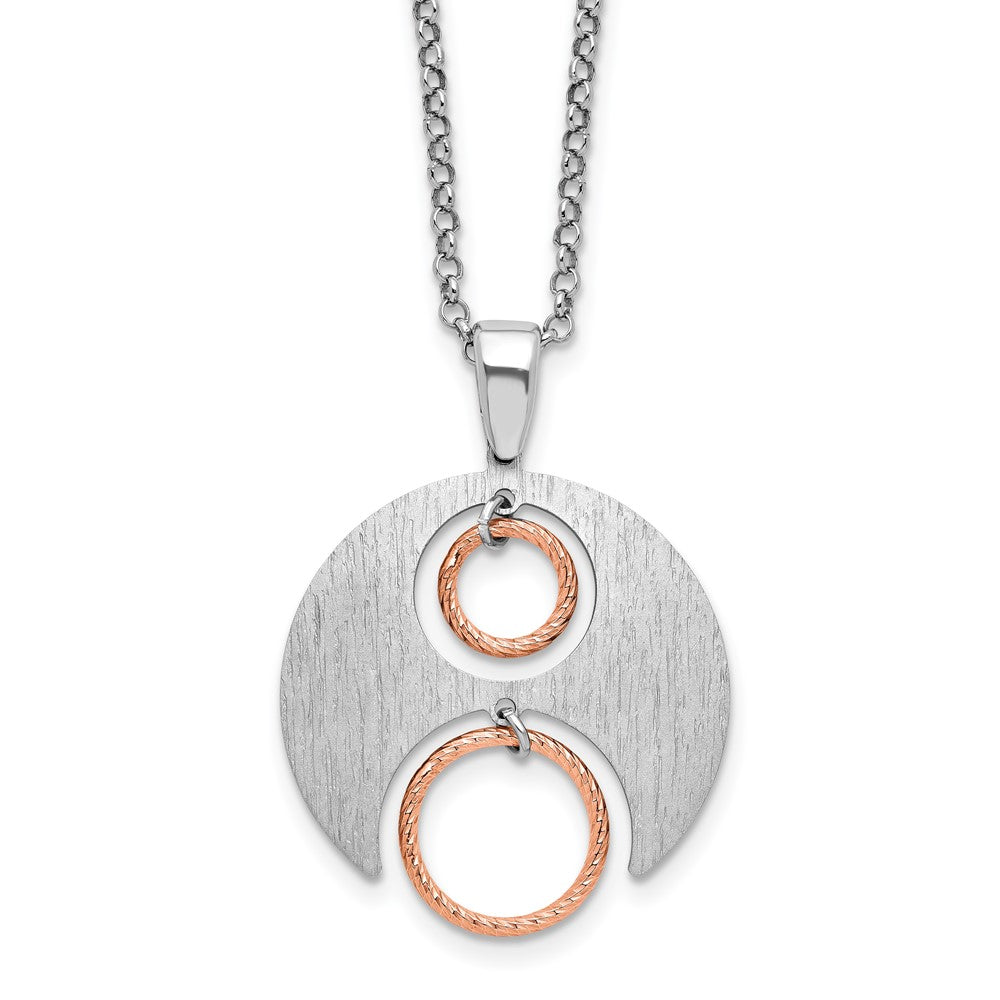 Sterling Silver Rh/Rose Gold Plat Polish/Brush 1In Ext. Necklace
