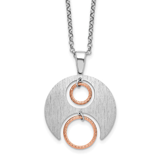 Sterling Silver Rh/Rose Gold Plat Polish/Brush 1In Ext. Necklace