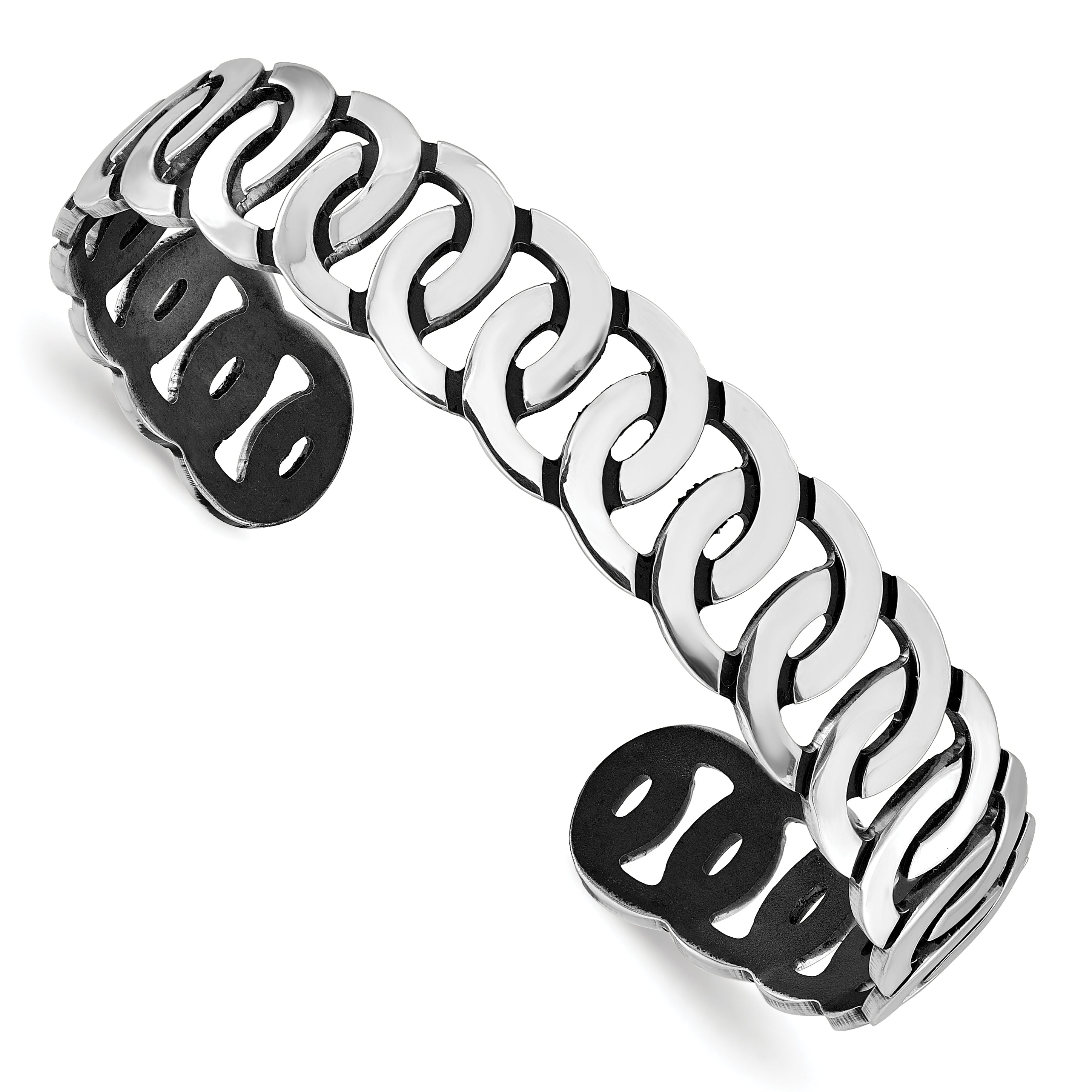 Sterling Silver Rh Plated Antiqued Burnished Polished Cuff Bangle