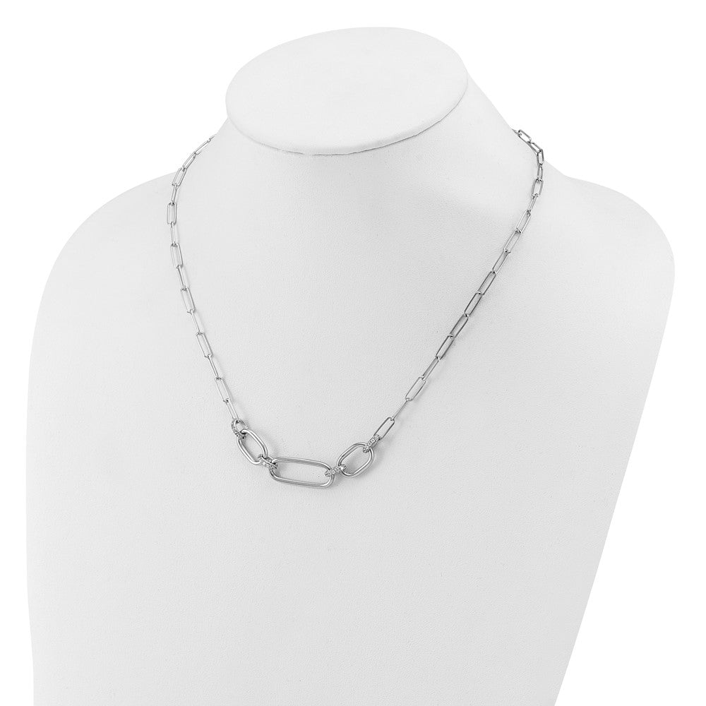 Sterling Silver Rh Plated Polished Cz With 2In Ext. Necklace