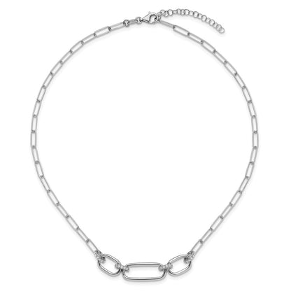 Sterling Silver Rh Plated Polished Cz With 2In Ext. Necklace
