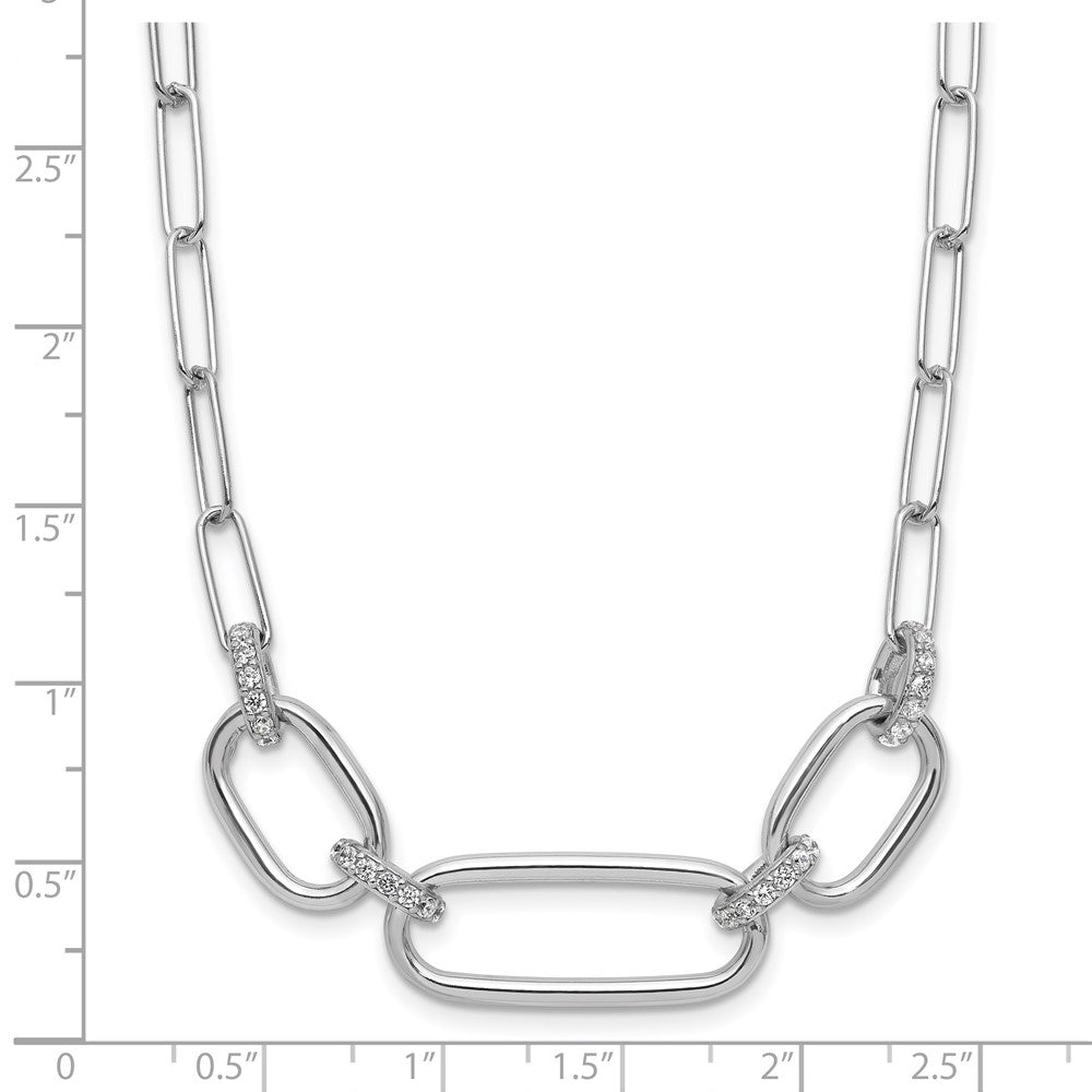 Sterling Silver Rh Plated Polished Cz With 2In Ext. Necklace