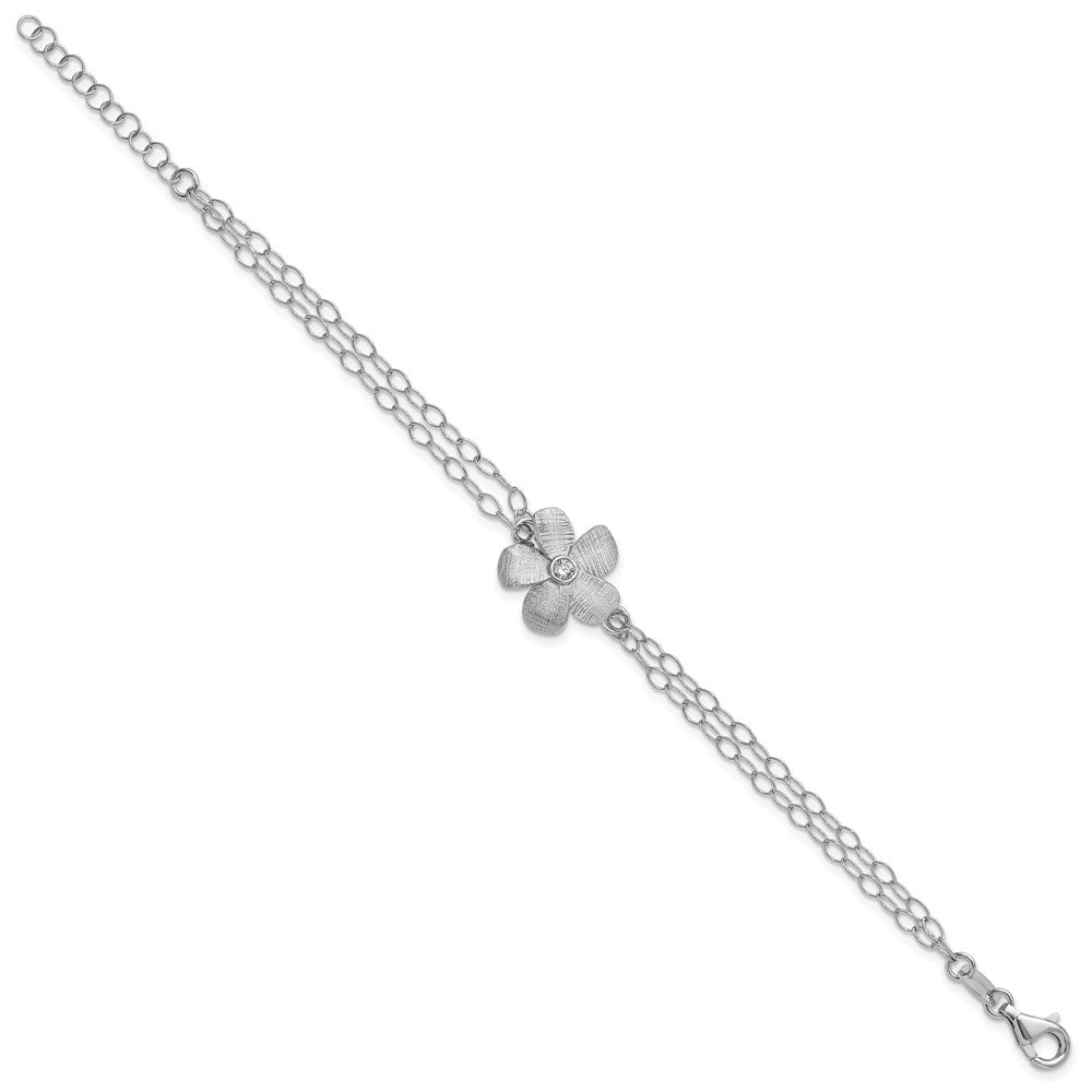 Sterling Silver Ss Rh Plat Radiant Essence Pol/Scratch Cz 1In Ext. Bracelet