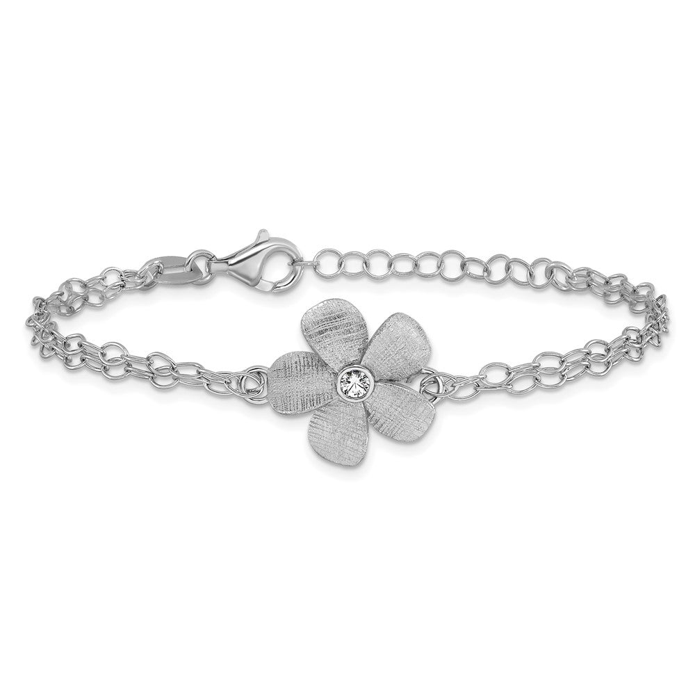 Sterling Silver Ss Rh Plat Radiant Essence Pol/Scratch Cz 1In Ext. Bracelet