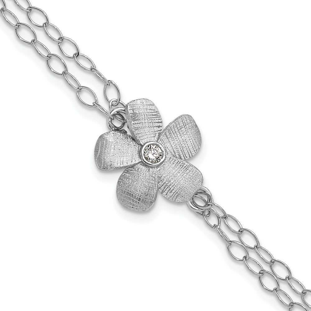 Sterling Silver Ss Rh Plat Radiant Essence Pol/Scratch Cz 1In Ext. Bracelet