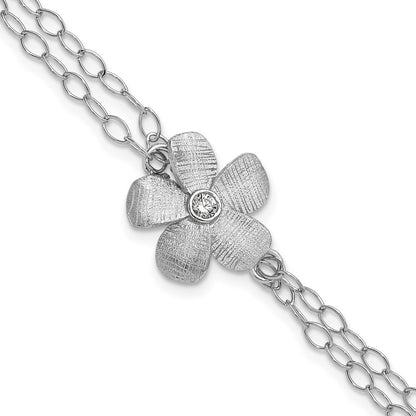 Sterling Silver Ss Rh Plat Radiant Essence Pol/Scratch Cz 1In Ext. Bracelet