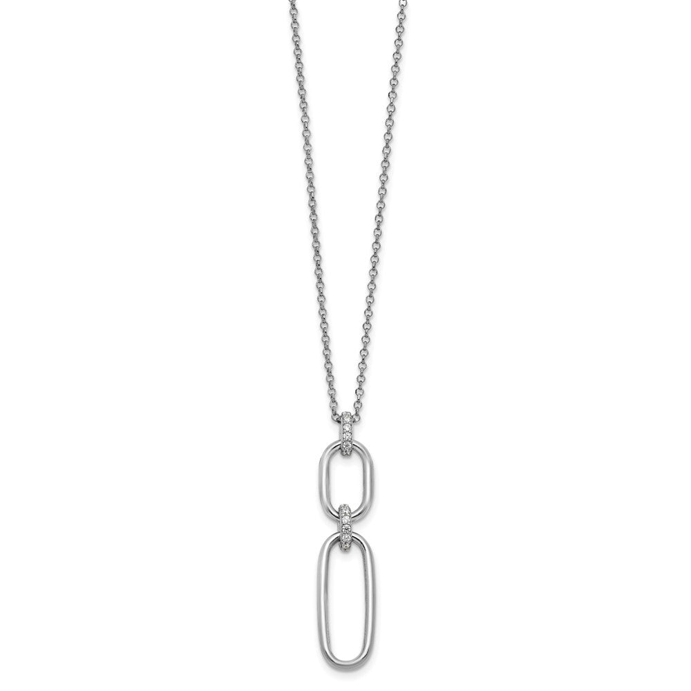 Sterling Silver Rh Plated Polished Cz With 2In Ext. Necklace