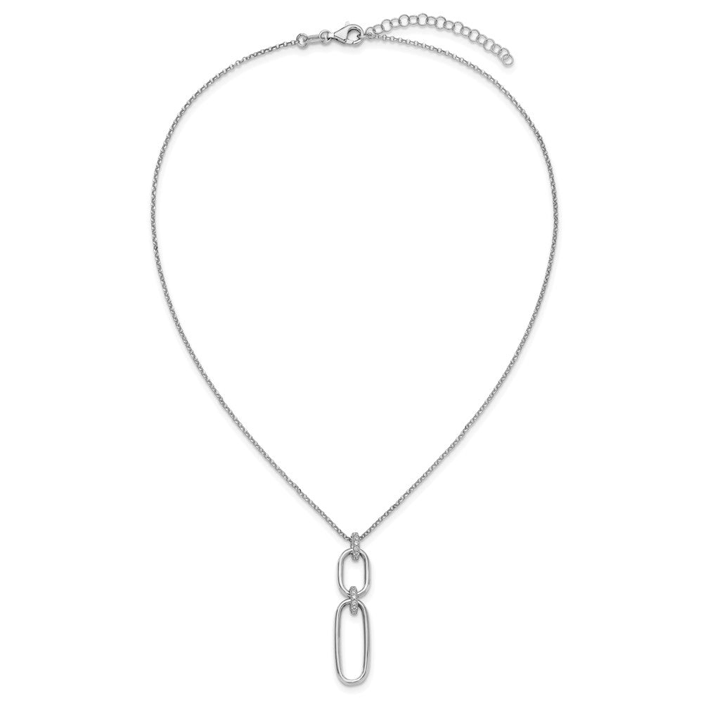 Sterling Silver Rh Plated Polished Cz With 2In Ext. Necklace