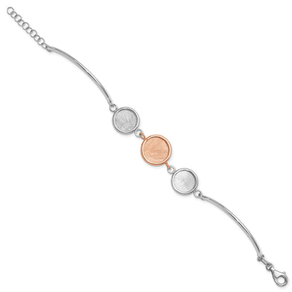 Sterling Silver Ss Rh Plat/Rose Tone Radiant Essence Polished/Scratch Bracelet
