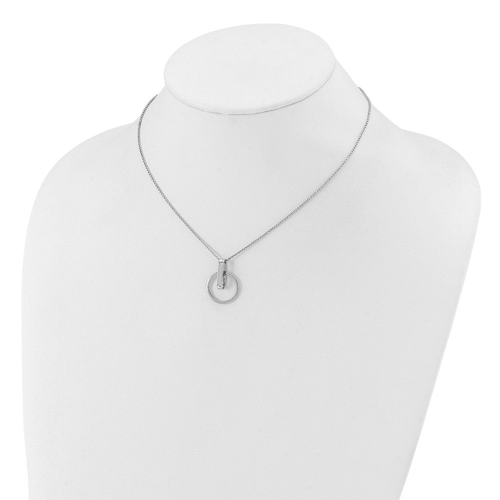 Sterling Silver Rh Plt Polished 2In Ext. Circle Pendant Necklace