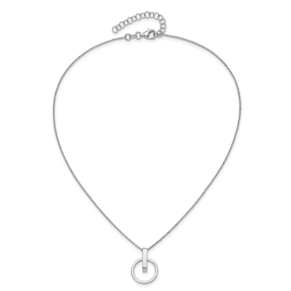 Sterling Silver Rh Plt Polished 2In Ext. Circle Pendant Necklace