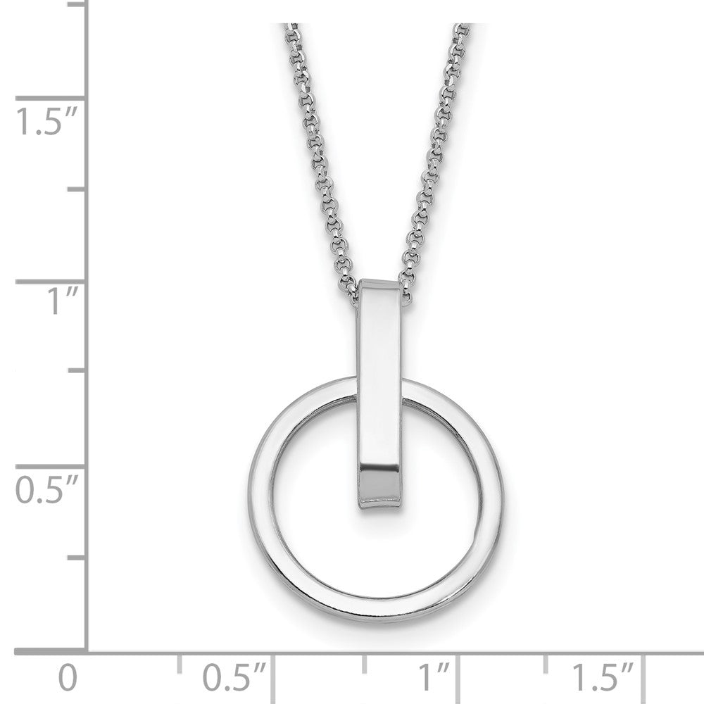 Sterling Silver Rh Plt Polished 2In Ext. Circle Pendant Necklace