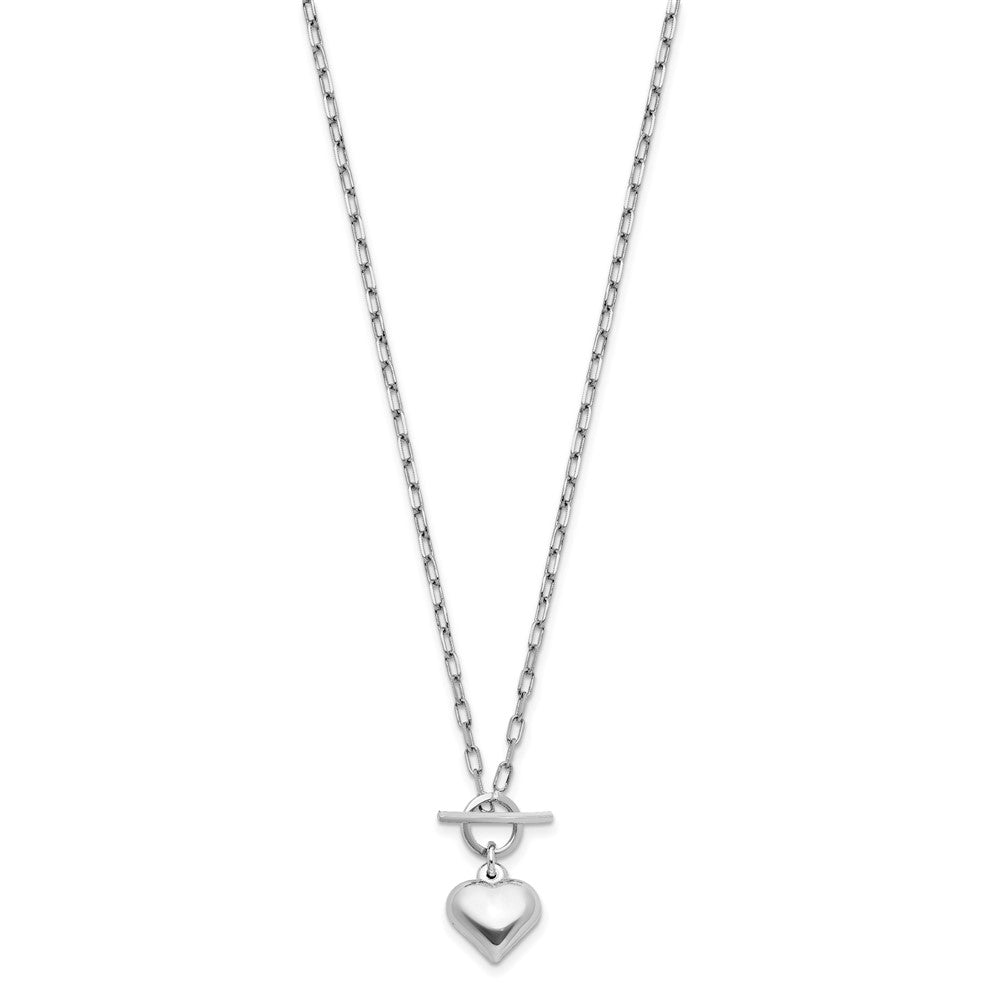 Sterling Silver Rhodium Plated Polished Heart Toggle Necklace
