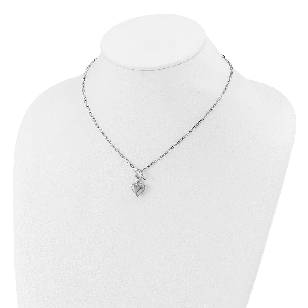 Sterling Silver Rhodium Plated Polished Heart Toggle Necklace