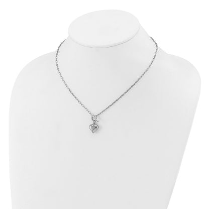 Sterling Silver Rhodium Plated Polished Heart Toggle Necklace