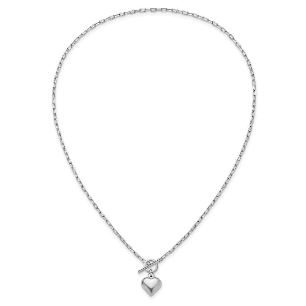 Sterling Silver Rhodium Plated Polished Heart Toggle Necklace