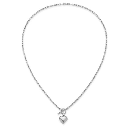 Sterling Silver Rhodium Plated Polished Heart Toggle Necklace