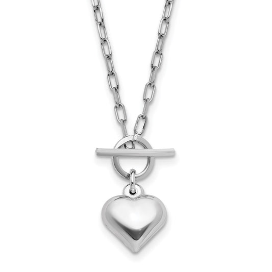 Sterling Silver Rhodium Plated Polished Heart Toggle Necklace