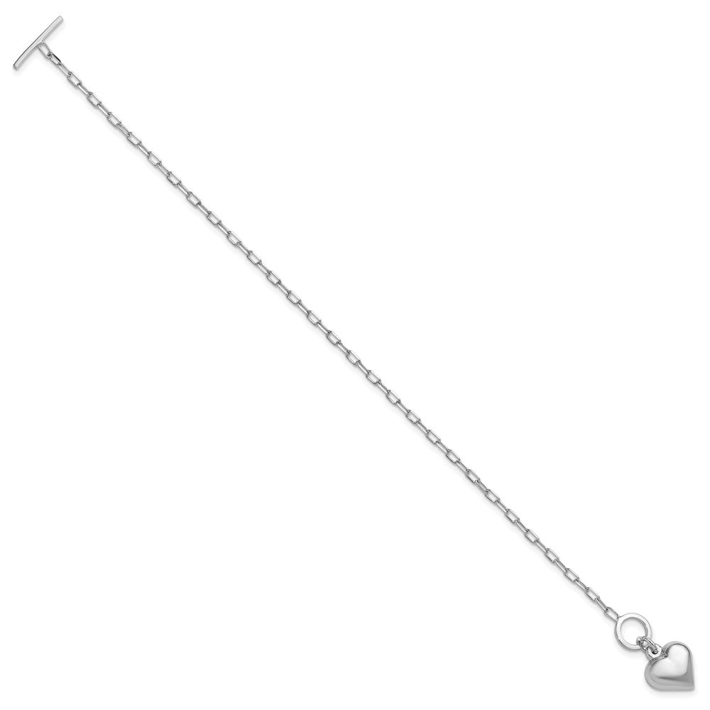 Sterling Silver Rhodium Plated Polished Heart Toggle Bracelet