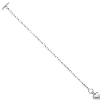 Sterling Silver Rhodium Plated Polished Heart Toggle Bracelet