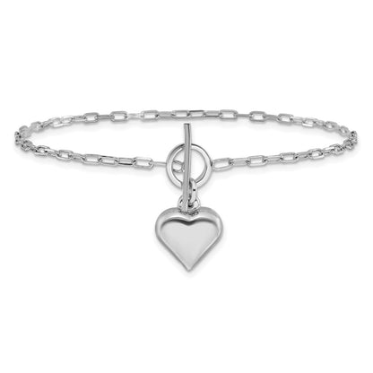 Sterling Silver Rhodium Plated Polished Heart Toggle Bracelet