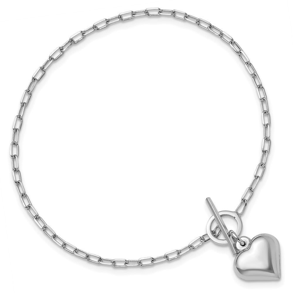 Sterling Silver Rhodium Plated Polished Heart Toggle Bracelet