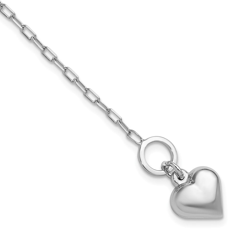 Sterling Silver Rhodium Plated Polished Heart Toggle Bracelet