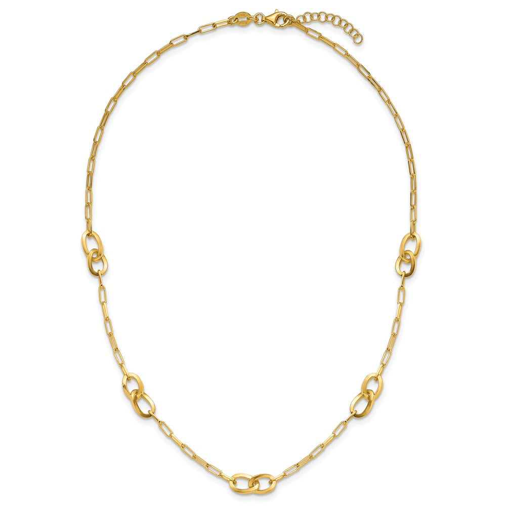 Gold Plated Sterling Silver Fancy Link With 1In Ext. Necklace
