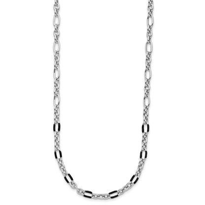 Sterling Silver Rhodium Plated Enamel Link 2In Ext. Necklace