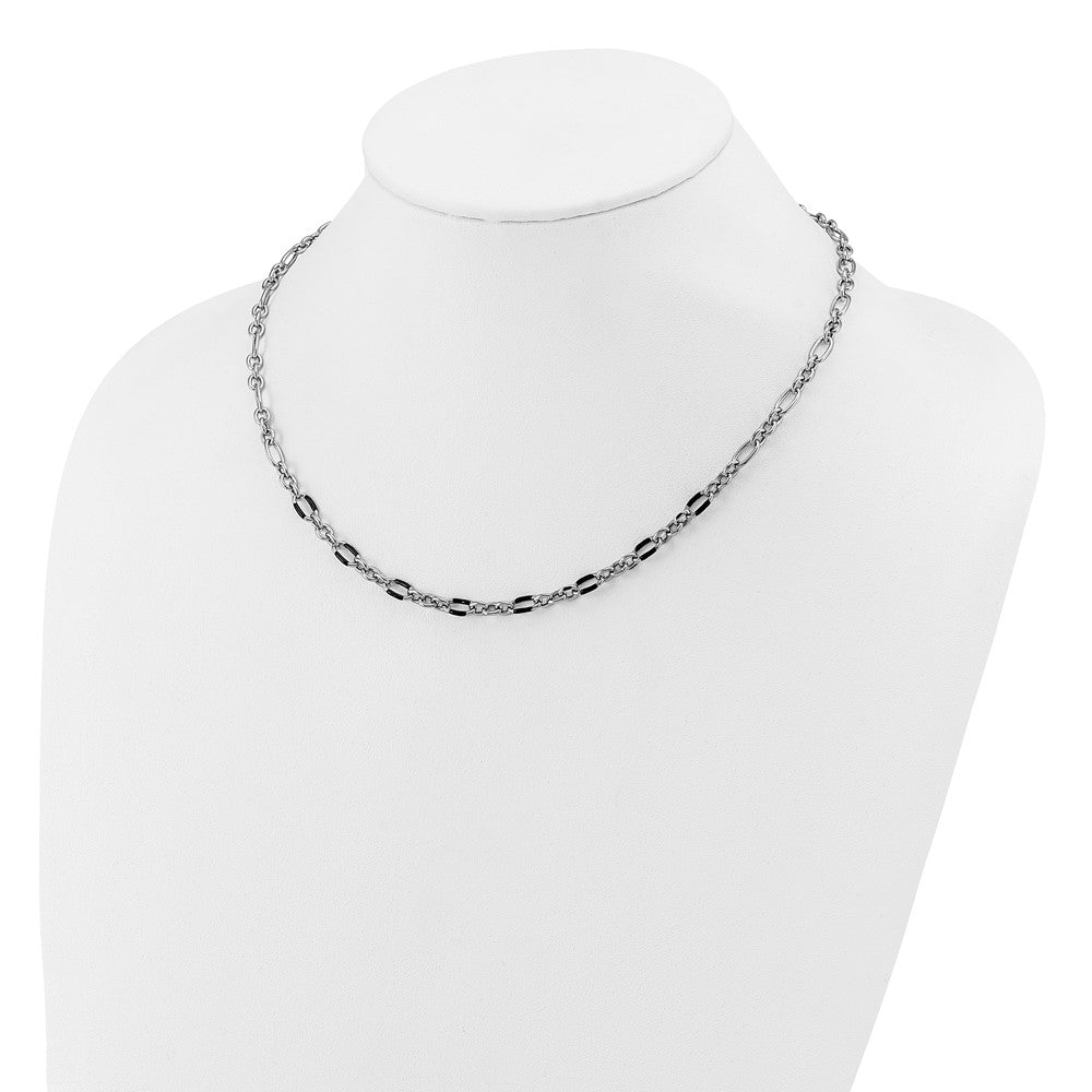 Sterling Silver Rhodium Plated Enamel Link 2In Ext. Necklace