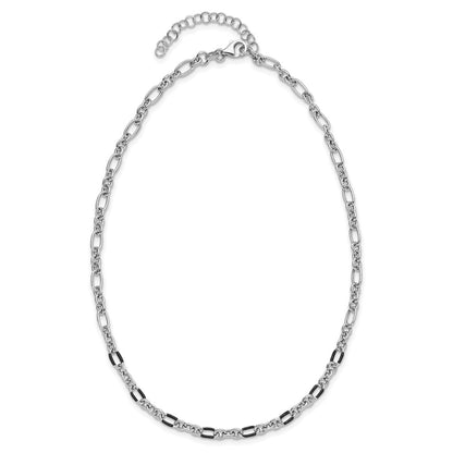 Sterling Silver Rhodium Plated Enamel Link 2In Ext. Necklace