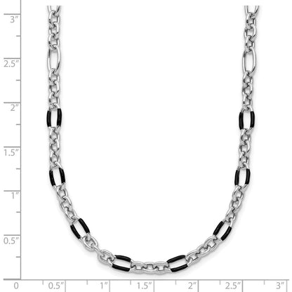 Sterling Silver Rhodium Plated Enamel Link 2In Ext. Necklace