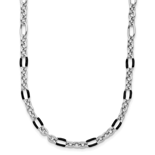 Sterling Silver Rhodium Plated Enamel Link 2In Ext. Necklace