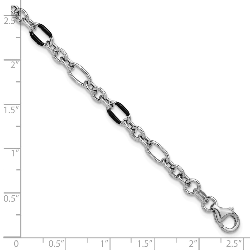 Sterling Silver Rhodium Plt Enamel Link With 1In Ext. Bracelet