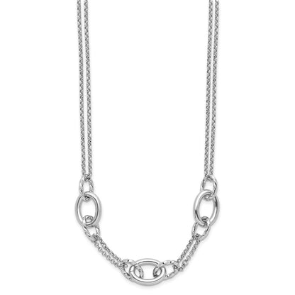 Sterling Silver Rhodium Plated Fancy Link With 2In Ext. Necklace