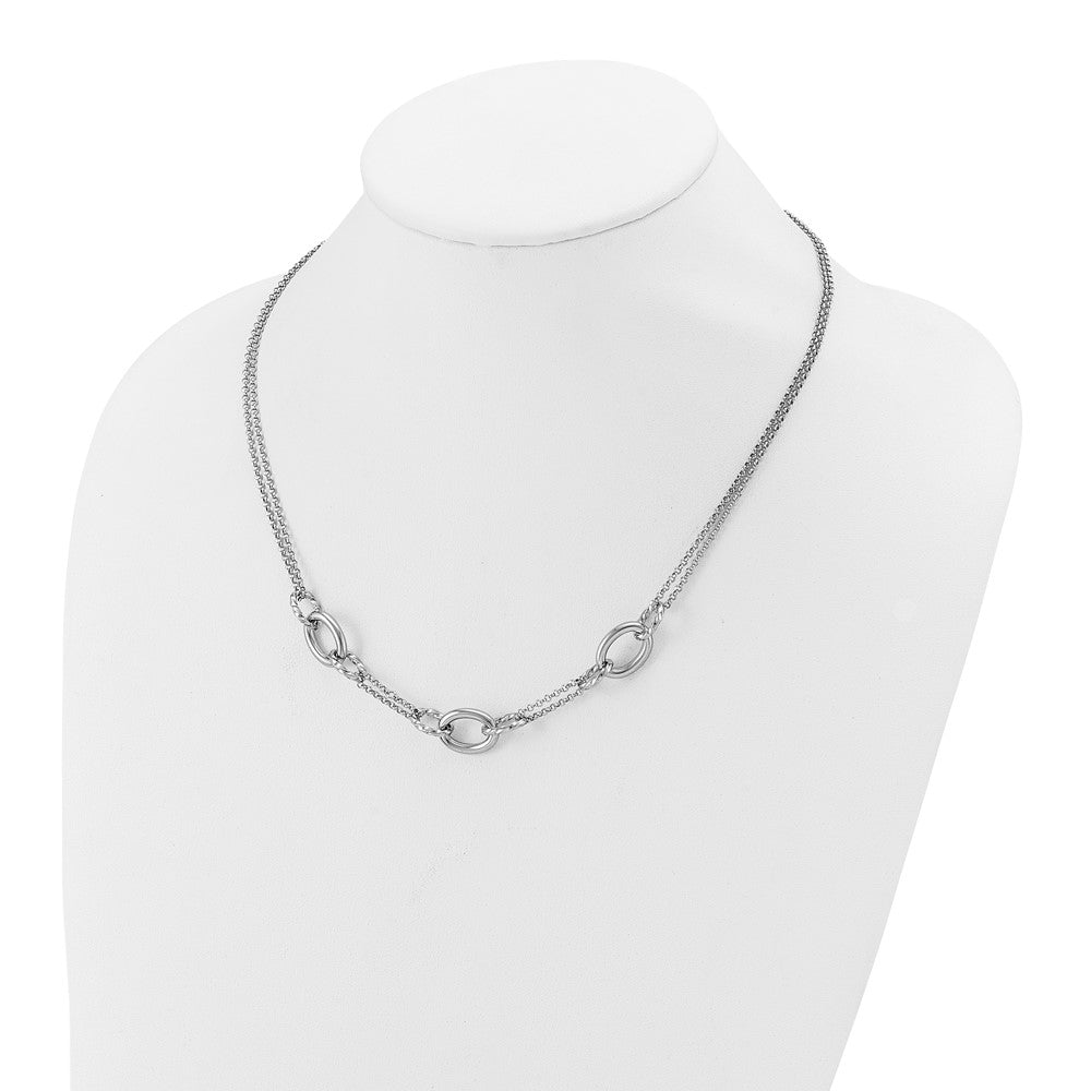 Sterling Silver Rhodium Plated Fancy Link With 2In Ext. Necklace