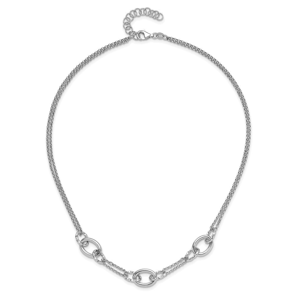 Sterling Silver Rhodium Plated Fancy Link With 2In Ext. Necklace