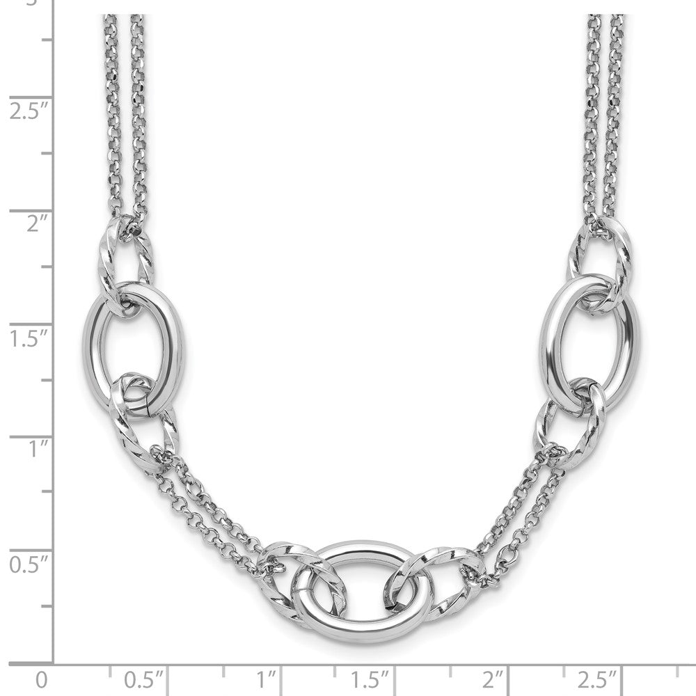 Sterling Silver Rhodium Plated Fancy Link With 2In Ext. Necklace