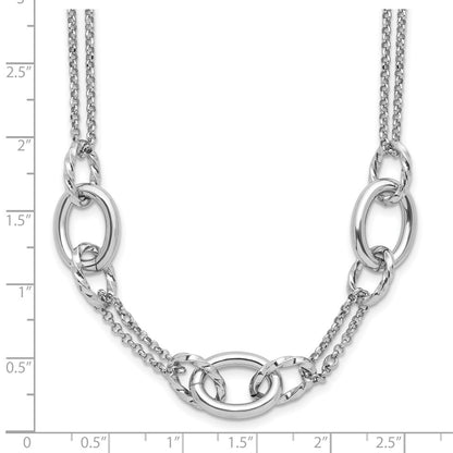 Sterling Silver Rhodium Plated Fancy Link With 2In Ext. Necklace