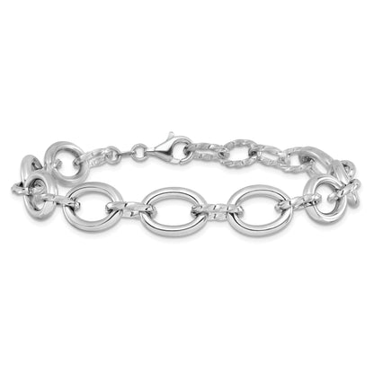 Sterling Silver Rhodium Plated Fancy Link With 1In Ext. Bracelet