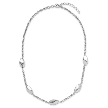 Sterling Silver Rhodium Plated Polished With 1.5In Ext. Necklace
