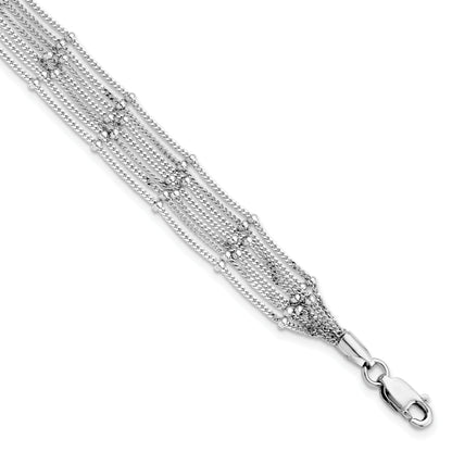 7.5 Inch Sterling Silver Seven Strand Beaded Bracelet