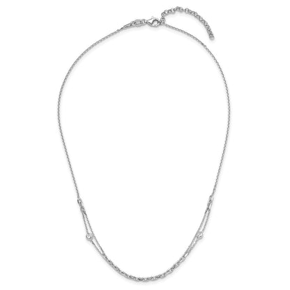 Sterling Silver Rhodium Plated Cz With 2In Ext. Necklace