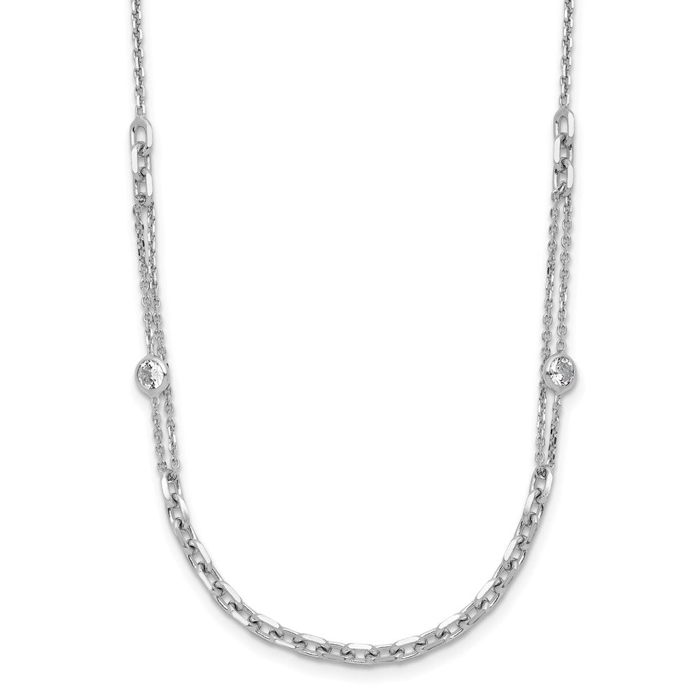 Sterling Silver Rhodium Plated Cz With 2In Ext. Necklace