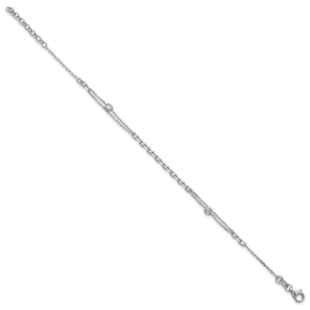 Sterling Silver Rhodium Plated Cz With 1In Ext. Bracelet