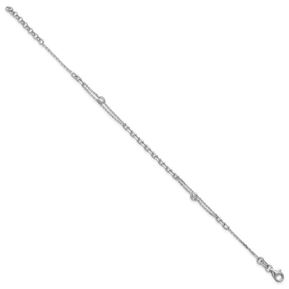 Sterling Silver Rhodium Plated Cz With 1In Ext. Bracelet