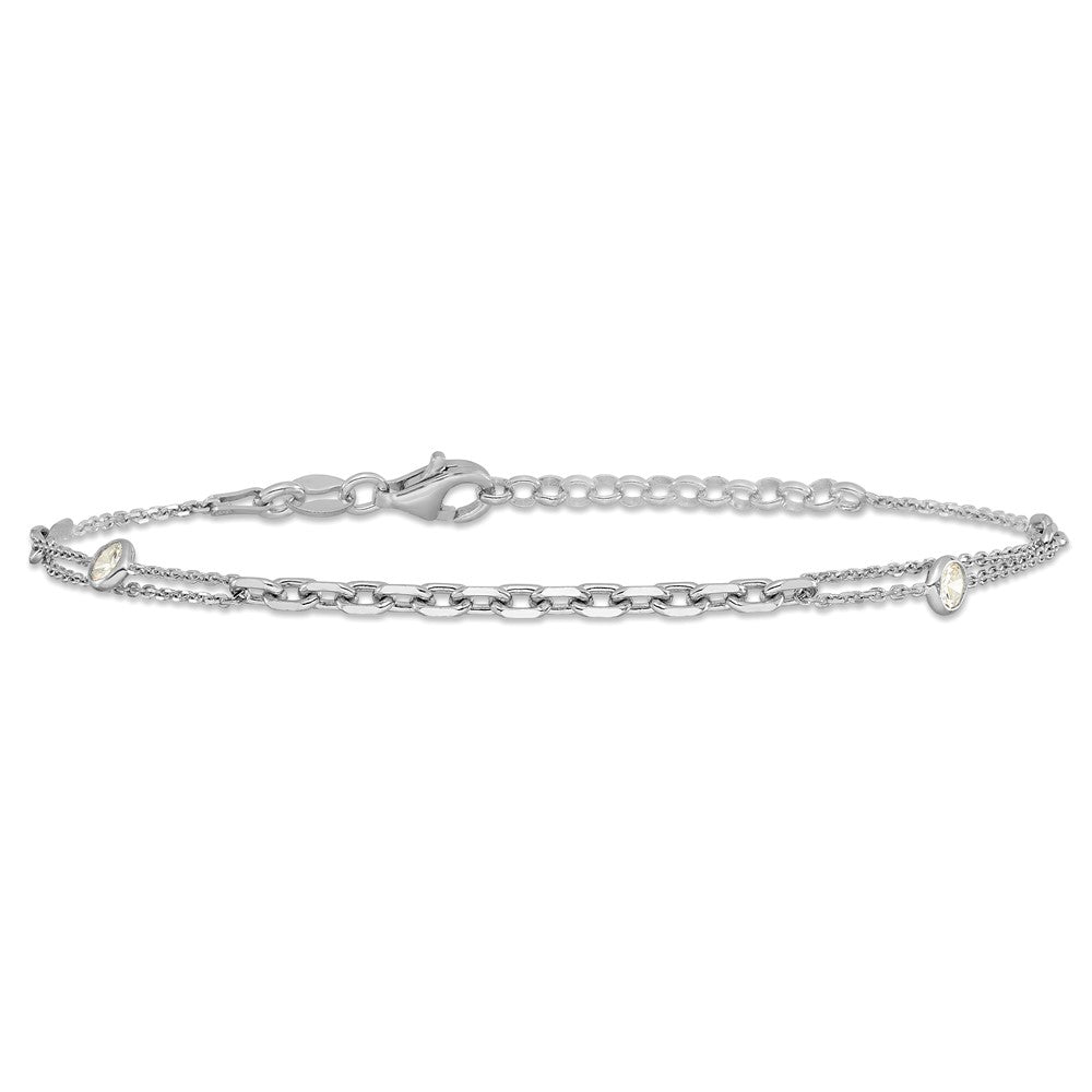 Sterling Silver Rhodium Plated Cz With 1In Ext. Bracelet