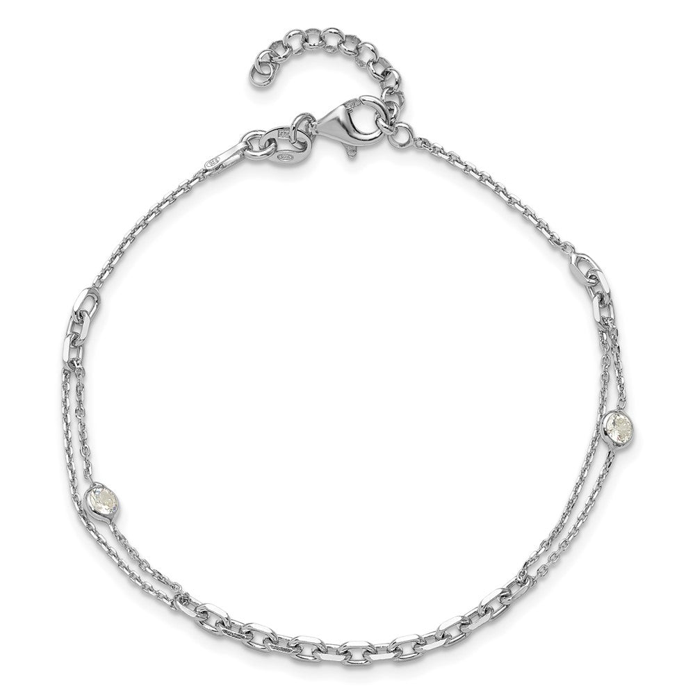 Sterling Silver Rhodium Plated Cz With 1In Ext. Bracelet