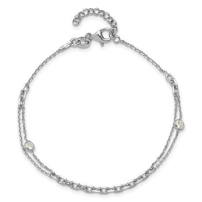 Sterling Silver Rhodium Plated Cz With 1In Ext. Bracelet